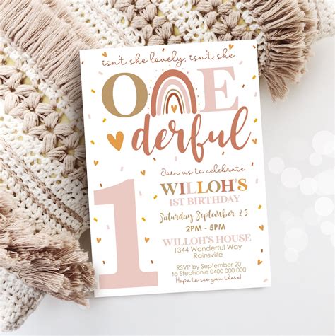 Boho Rainbow Themed Birthday Party Invitation Printab