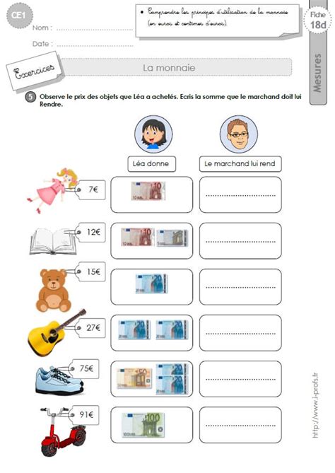 Ce Exercices La Monnaie En Ce Cycle