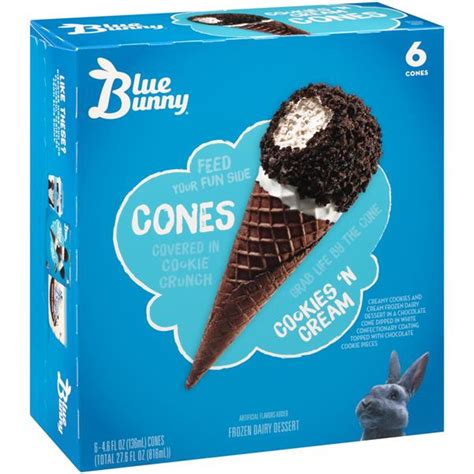 Blue Bunny Cookies N Cream Cones Frozen Dairy Dessert 6 Ct Box Hy