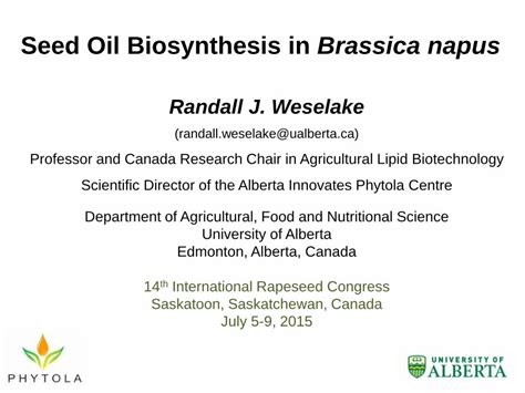 PDF Seed Oil Biosynthesis In Brassica Napus Ag West Seed Oil