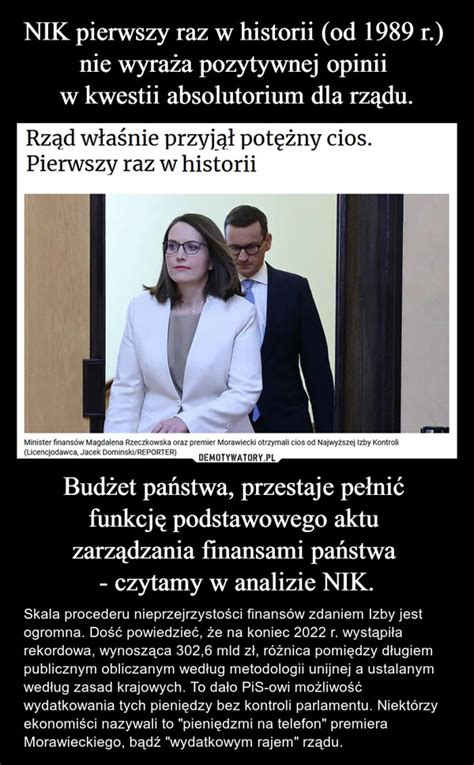 Nik Pierwszy Raz W Historii Od R Nie Wyra A Pozytywnej Opinii W