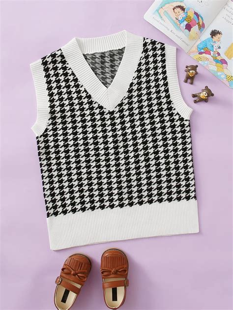 Houndstooth Stepped Hem Sweater Vest M White Artofit