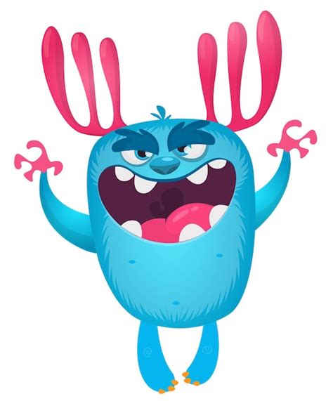 Premium Vector Funny Cartoon Monster Character With Big Horns