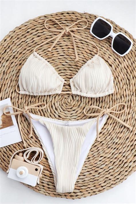 Textured Halter Neck Tied Bikini Set Etsy