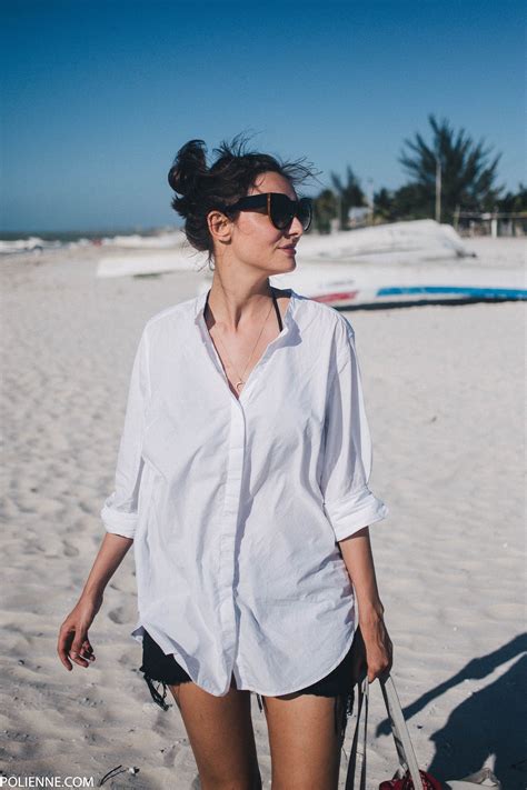 A Simple Beach Look Polienne Beach Outfit White Shirts Outfit