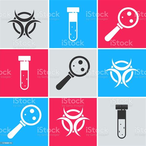 Set Biohazard Symbol Test Tube And Flask Chemical And Microorganisms