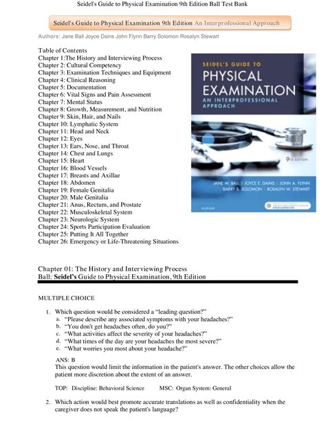 Test Bank Seidels Guide To Physical Examination Th Edition Notes