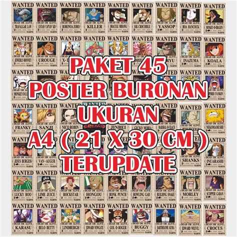 Jual Poster Buronan One Piece PAKET HEMAT 45 POSTER BURONAN A4 Kru