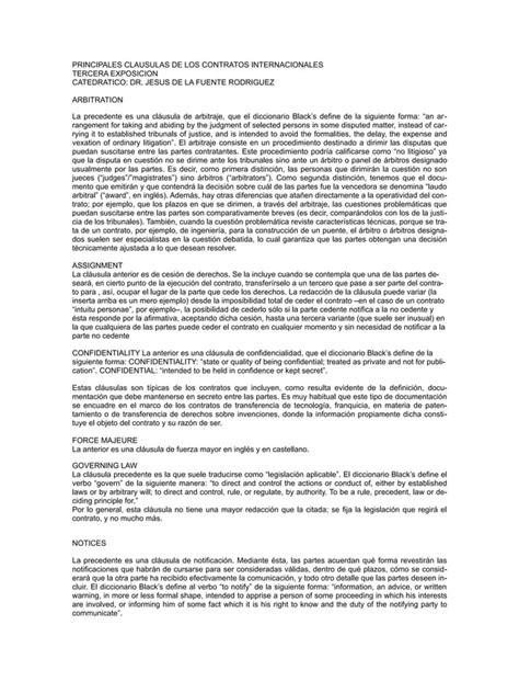 Equipo 5 Principales Clausulas De Los Contratos Internacionales Pdf Descarga Gratuita