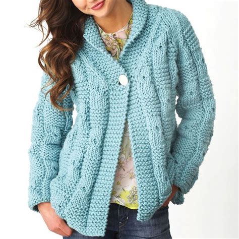 Free Bernat Textured Checks Knit Cardigan Pattern Knit Cardigan