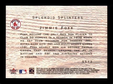 2001 FLEER SPLENDID Splinters SS12 Jimmie Foxx Boston Red Sox EUR 1 94