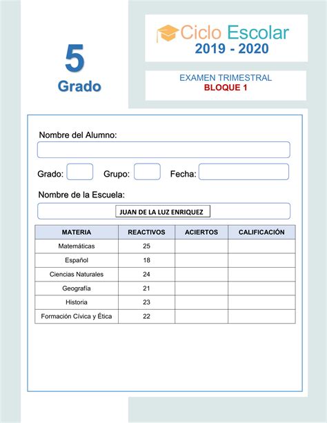 Examen Trimestral Quinto Grado Bloque Con Respuestas Estudiar