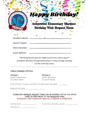 Fillable Online Birthday Marquee Request Form Fax Email Print PdfFiller