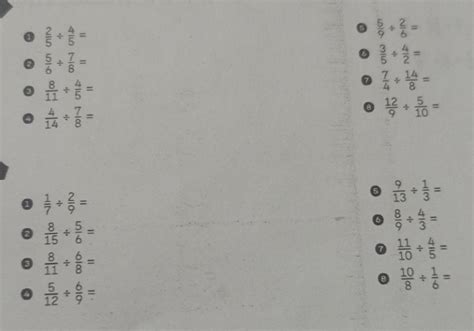 Resuelve las siguientes divisiones de fracciones y simplifica al máximo