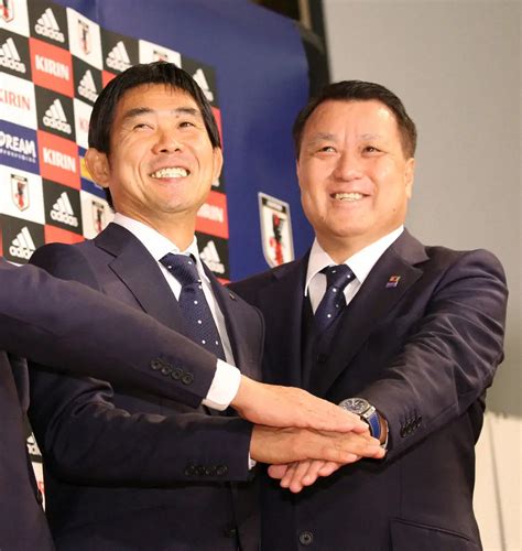 日本サッカー協会の田嶋会長（右）と日本代表の森保監督 ― スポニチ Sponichi Annex サッカー