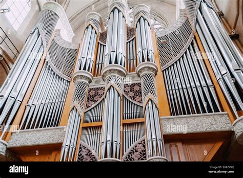 25 July 2022 Munster Germany Huge Organ With Shiny Pipe Rows In