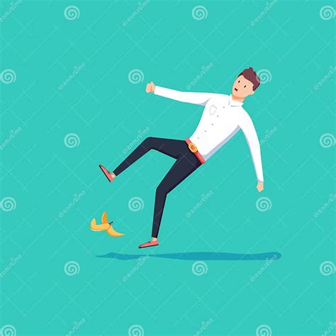 Flat 3d Isometric Businessman Slipped On A Banana Peel Business