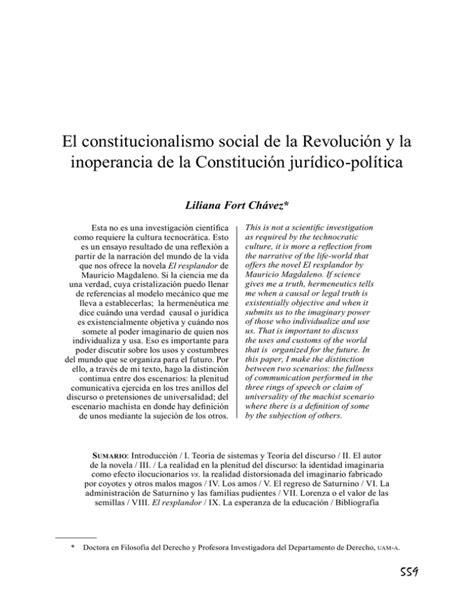 El Constitucionalismo Social De La Revolución Y La Inoperancia De La