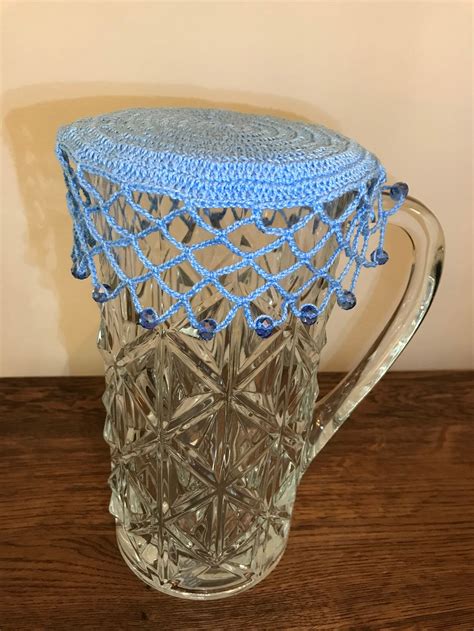 Vintage Inspired Crochet Beaded Jug Cover Colour Summer Blue Etsy India