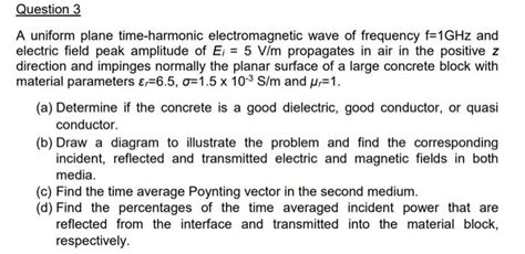 Solved A Uniform Plane Time Harmonic Electromagnetic Wave Of Chegg