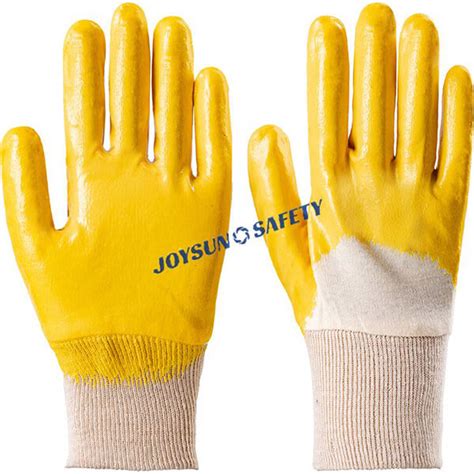 NJ001 Yellow 3 4 Nitrile Dipped Cotton Work Gloves JoySunSafety