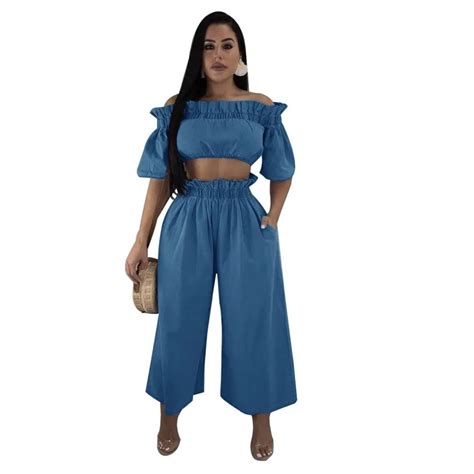 Buy Blue Denim Sexy 2 Piece Set Women Outfits Off The