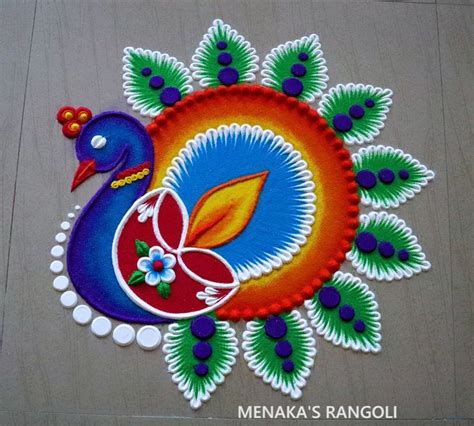 Easy Peacock Rangoli Design For Diwali Deepavali Rangoli Designs