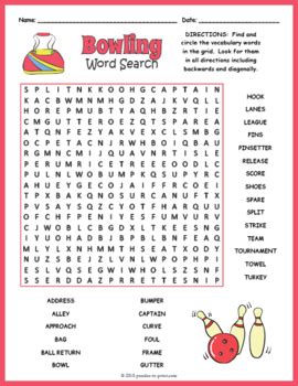 BOWLING Word Search Puzzle Worksheet Activity By Puzzles To Print