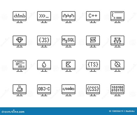 Programming Languages Flat Line Icons Set Html Code Php Java