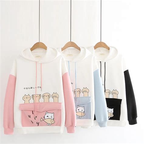 Sudadera Con Estampado De Gato Kawaii Para Mujer Tops De Manga De