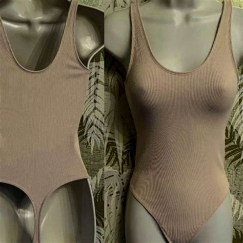 Abercrombie Fitch Tops Abercrombie Fitch Soft Af Thong Bodysuit In Bandage Nude Rib Knit