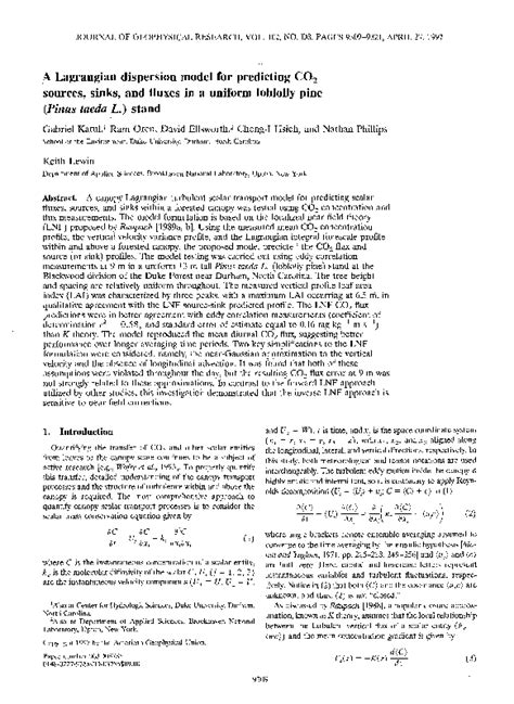 (PDF) A Lagrangian dispersion model for predicting CO2 sources, sinks ...