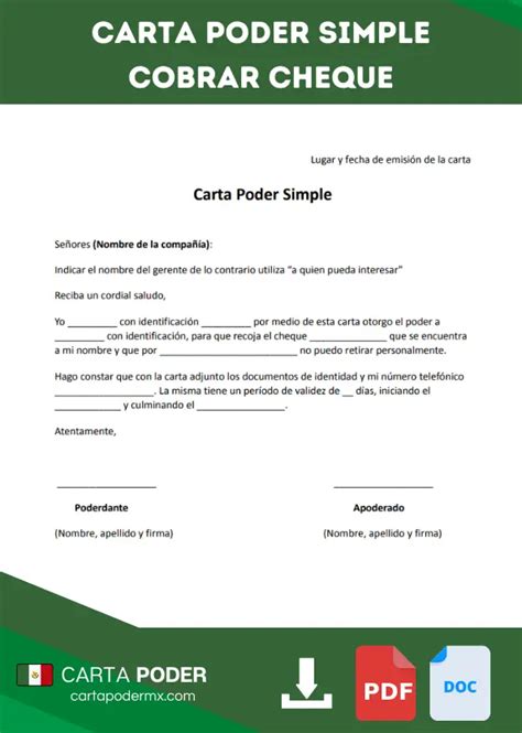 ᐅ Carta Poder Simple para Cobrar Cheque 2025