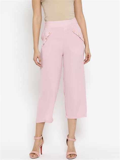 Buy Kazo Women Pink Regular Fit Solid Culottes Trousers For Women 8705429 Myntra