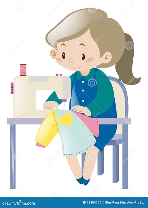 Woman Sewing Clothes With Machine Stock Vector Illustration Of