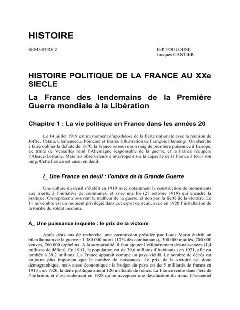 HISTOIRE POLITIQUE DE LA FRANCE AU XXe SIECLE