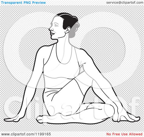 Clipart Of A Black And White Fit Woman In The Ardha Matsyendrasana Yoga