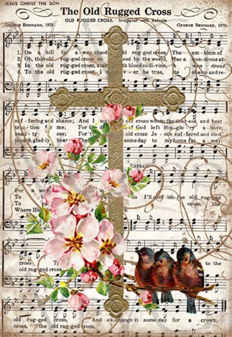 Items Similar To Old Rugged Cross Bird Flowers Christian Hymn Music Digital Download Image