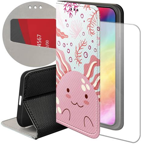 ETUI Z KLAPKĄ DO IPHONE 15 PRO WZORY AXOLOTL AKSOLOTL Z AKSOLOTLEM