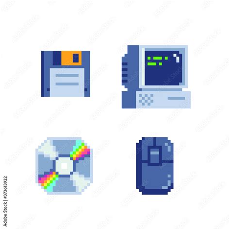 Old School Computer Icons Set Pixel Art Style Stickers Design Video