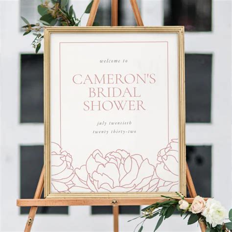 Dusty Rose Floral Peony Bridal Shower Welcome Poster Zazzle