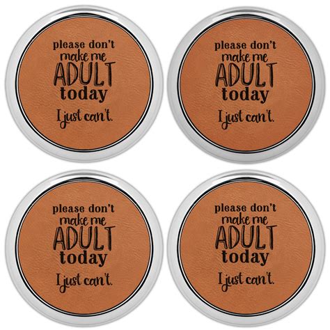 Custom Funny Quotes And Sayings Leatherette Round Coaster W Silver