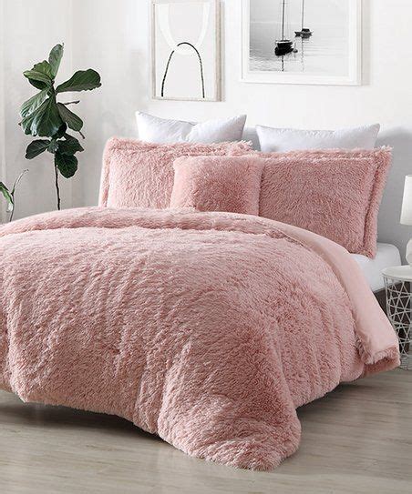 S L Home Fashions Blush Shaggy Faux Fur Four Piece Reversible