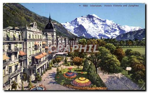 Carte Postale Ancienne Interlaken Hôtel Viktoria Und Jungfrau Suisse