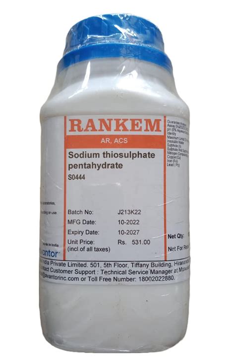 Rankem Sodium Thiosulphate Pentahydrate Ar Acs Grade Gm Cas