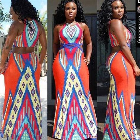 Long Dashiki African Dresses For Women Bandage Low Cut Split Party Long