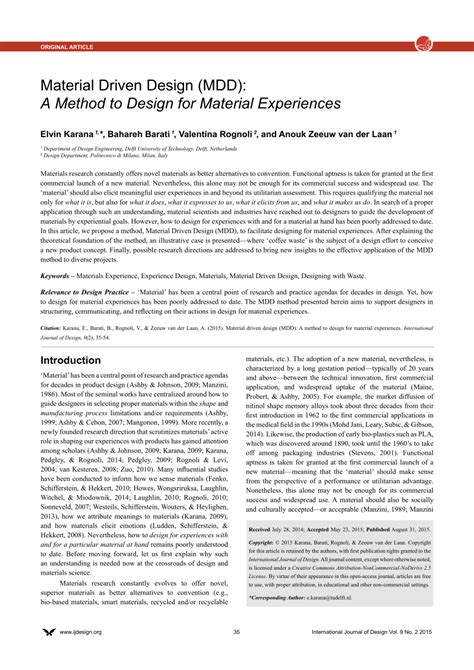 Pdf Material Driven Design Mdd A Method To Design For Material