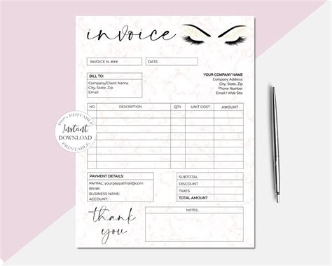 Invoice Template Editable Beauty Center Invoice Printable Etsy