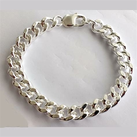 Chunky Mens Silver Curb Bracelet Thick Depth Links Of 5mm 10mm Wide