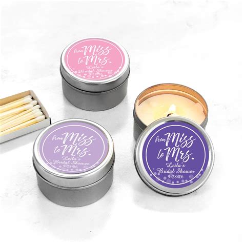 Set Of 12 Bridal Shower Personalized Silver Round Travel Candle Tin With Labels Bridal Shower